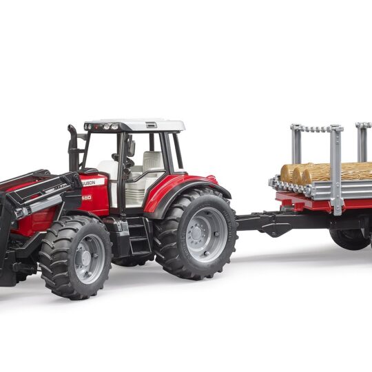 Bruder Massey Ferguson sa kašikom i prikolicom za drva/02046